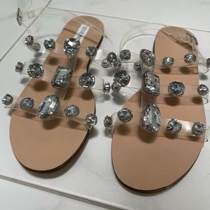 Clear jeweled sandals